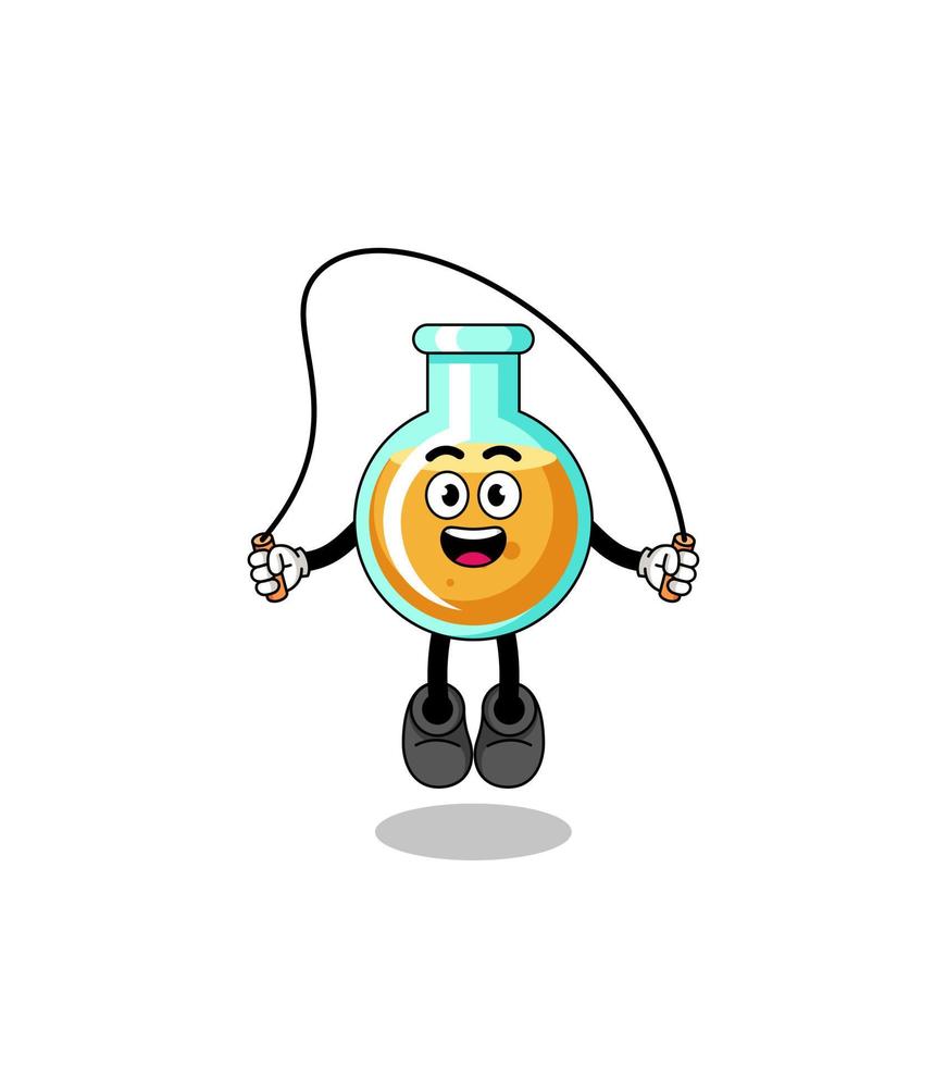 lab beakers mascot cartoon is playing skipping rope vector