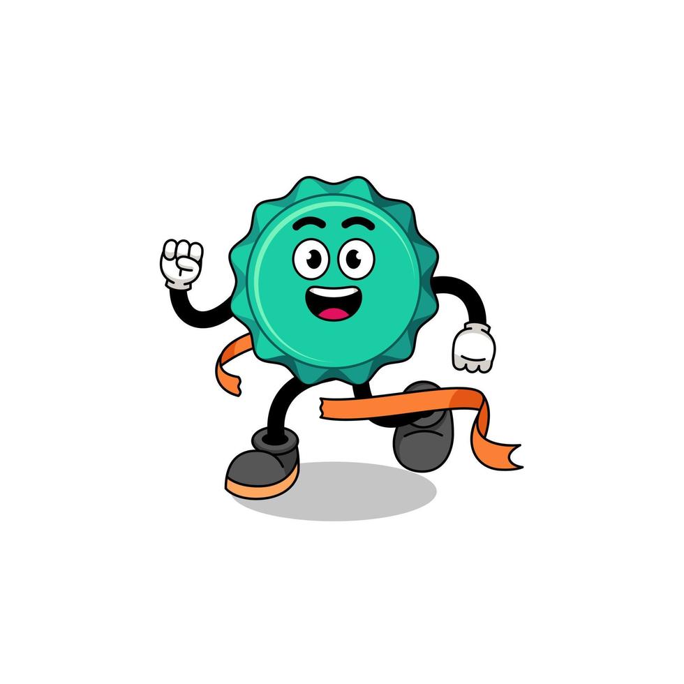 Mascot cartoon of bottle cap running on finish line vector