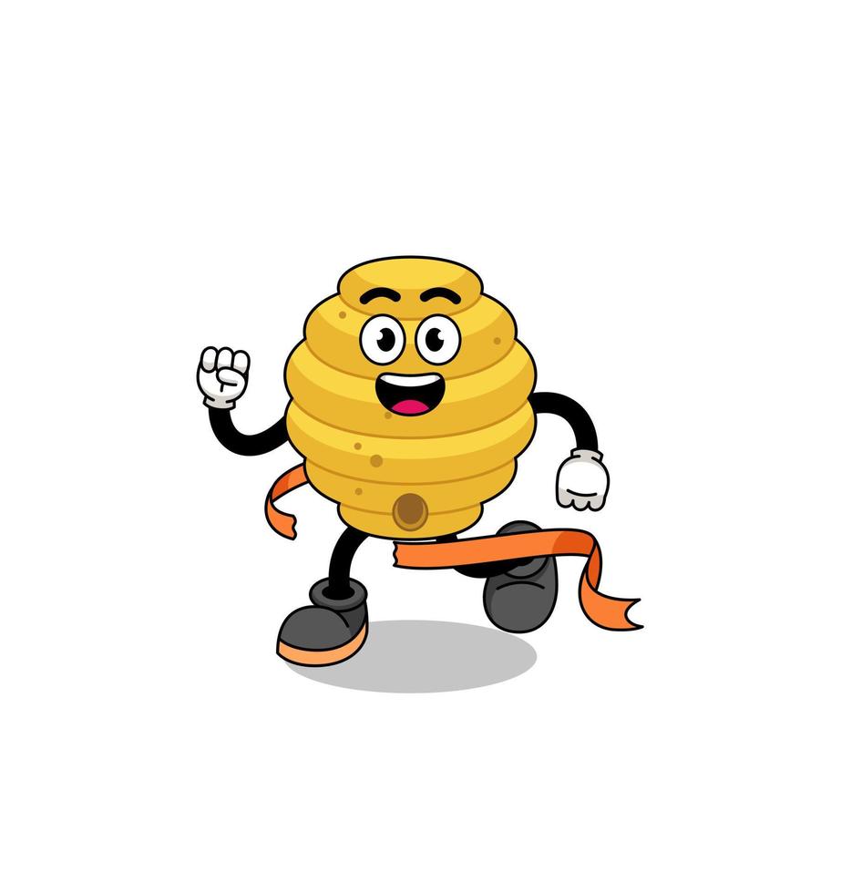 Mascot cartoon of bee hive running on finish line vector
