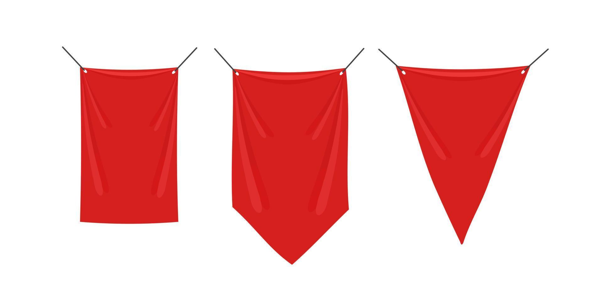 Three red flag banners. Vector illustration isolated on white background
