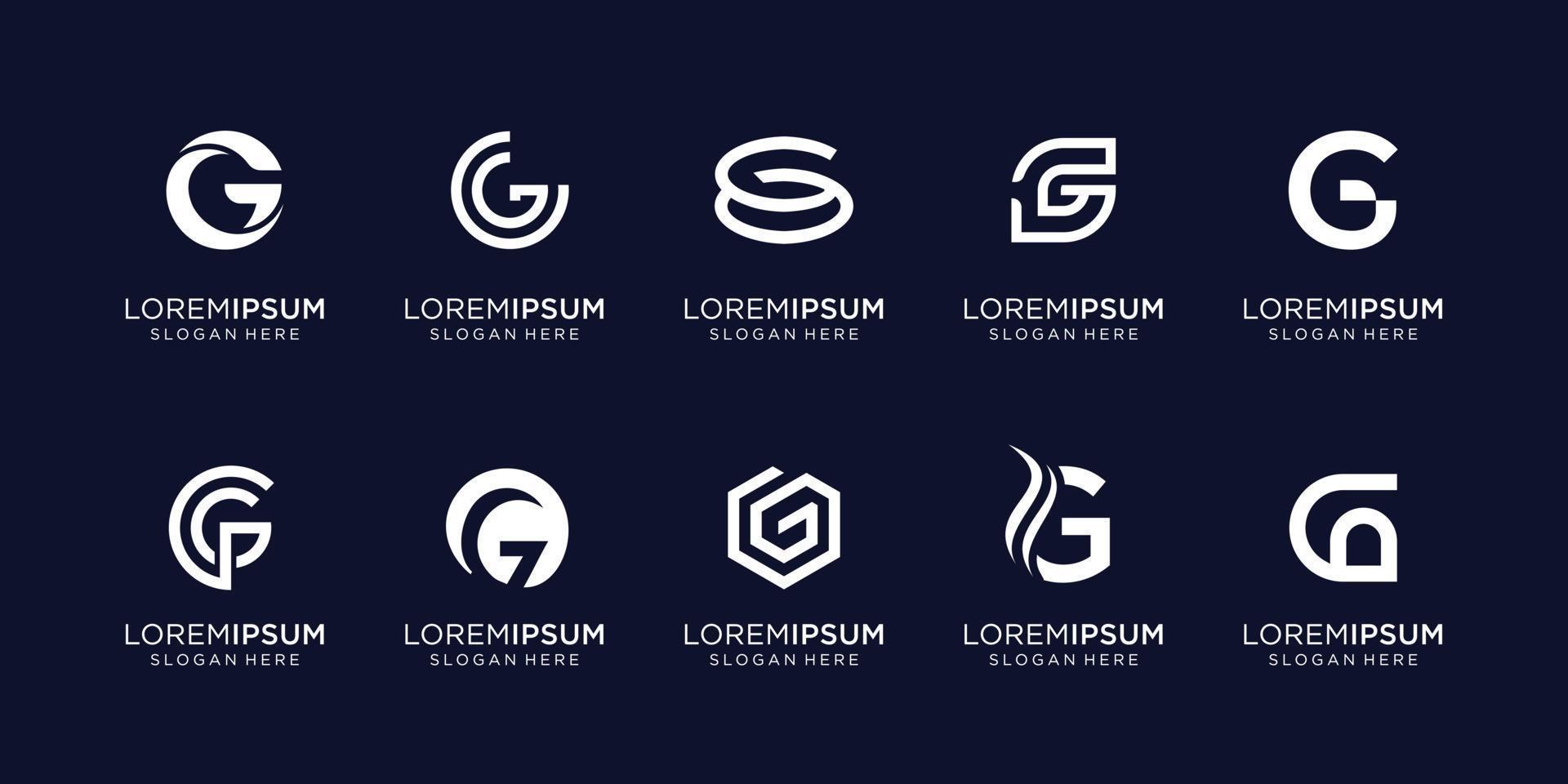 conjunto de plantilla de diseño de logotipo de letra inicial abstracta g. iconos para negocios de lujo, elegantes, simples. vector premium