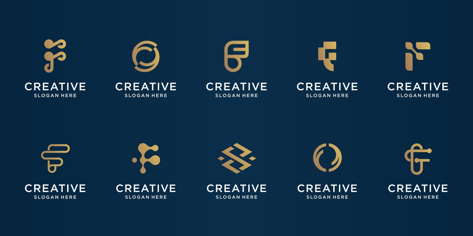 conjunto de plantilla de diseño de logotipo de letra inicial abstracta f. iconos para negocios de lujo, elegantes, simples. vector premium