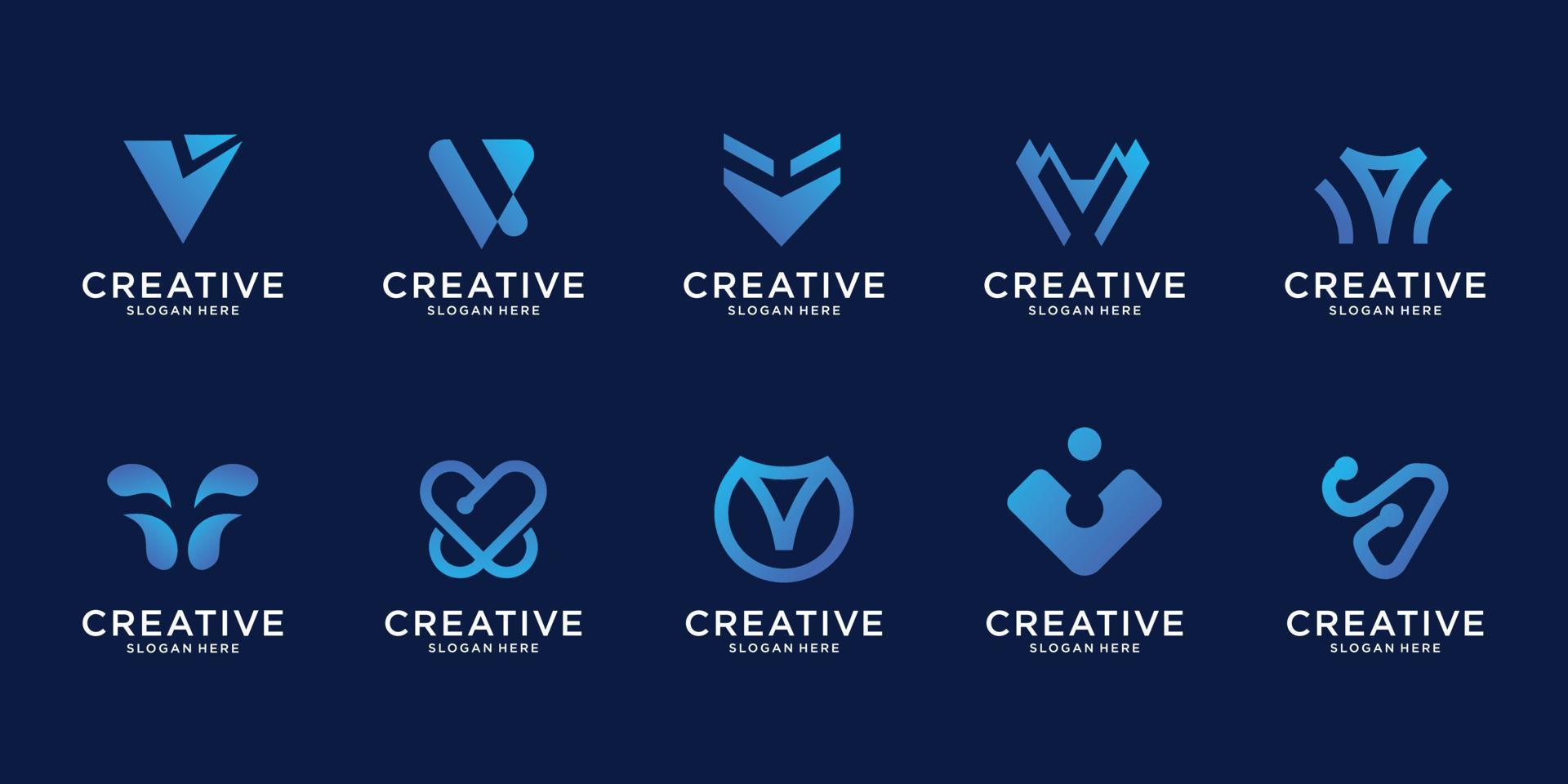 conjunto de plantilla de logotipo de letra inicial v abstracta. iconos para negocios de lujo, elegantes, simples. vector premium