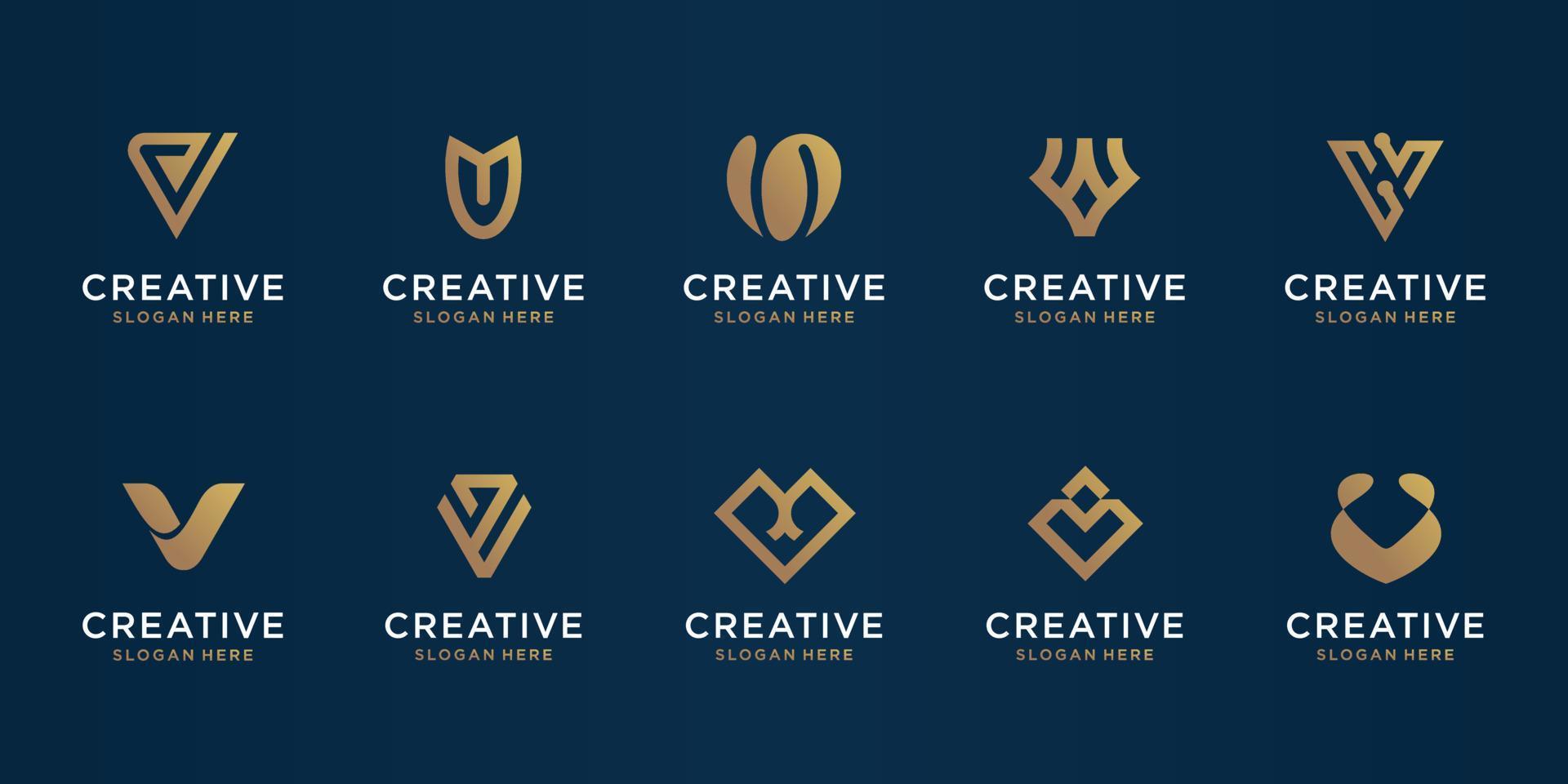 Set of abstract initial letter v logo template. icons for business of luxury, elegant, simple. Premium Vector