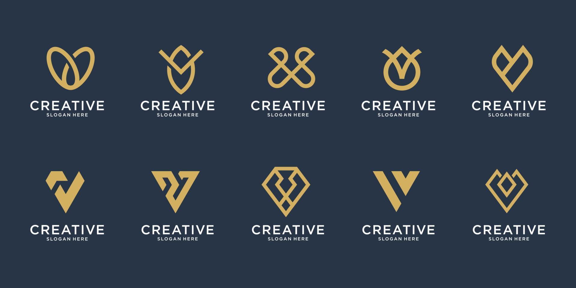 conjunto de plantilla de logotipo de letra inicial v abstracta. iconos para negocios de lujo, elegantes, simples. vector premium