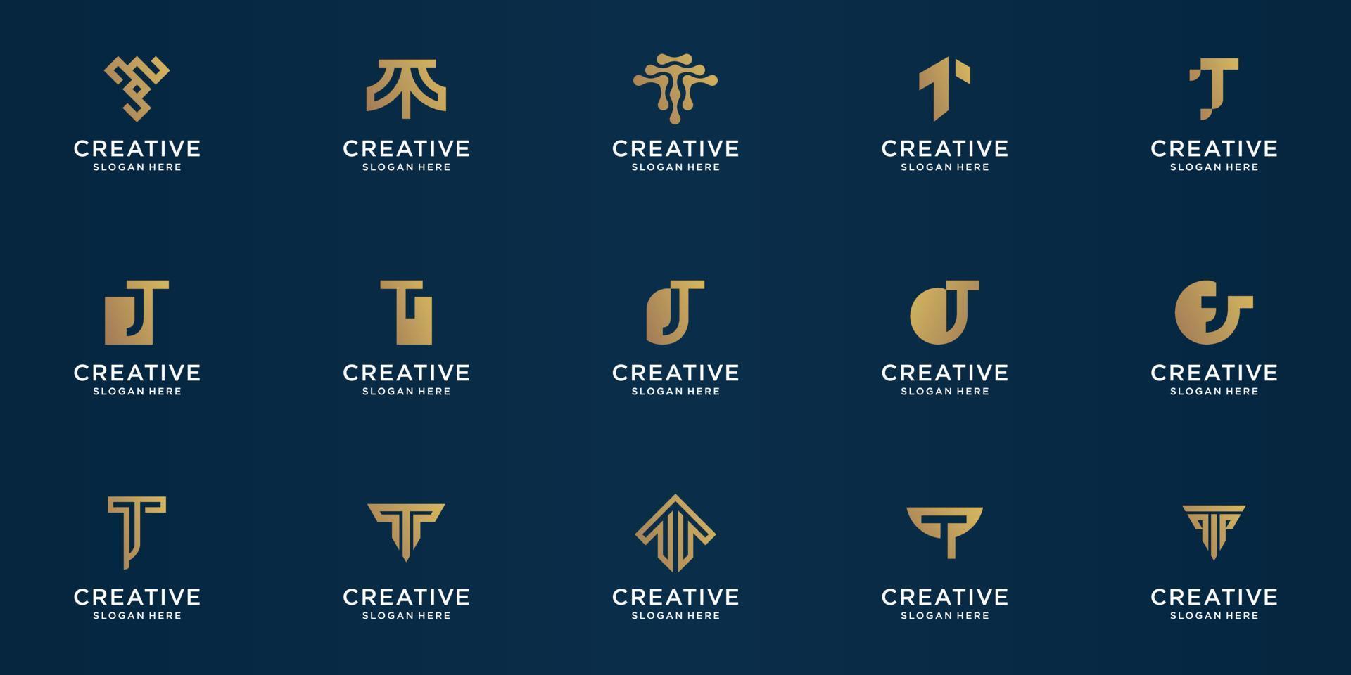 Set of abstract initial letter T logo template. icons for business of luxury, elegant, simple. Premium Vector