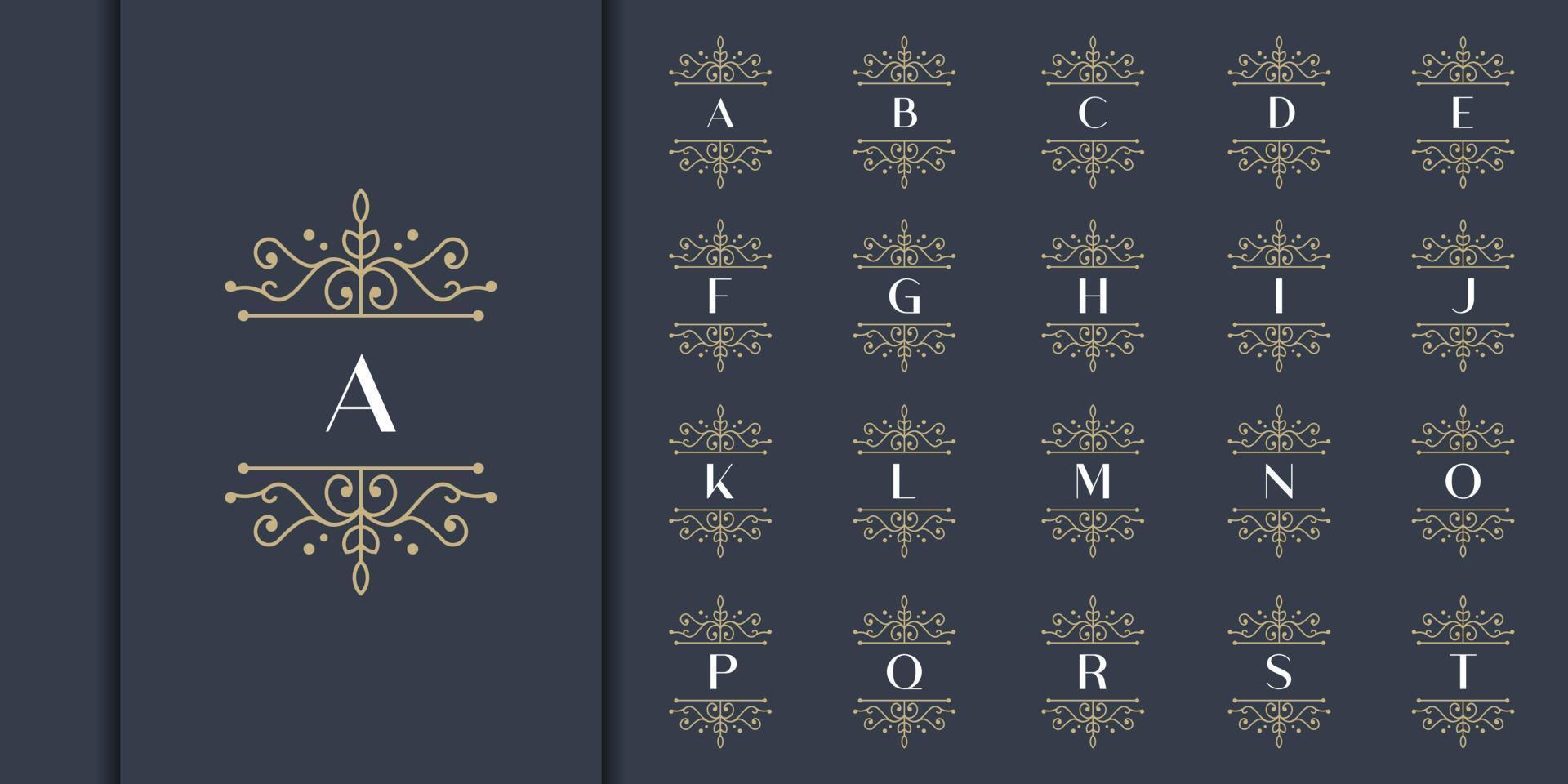 Set of initial letter luxury ornament monogram logo. decorative crown ring set.luxury silver initial alphabet logo template.Premium Vector