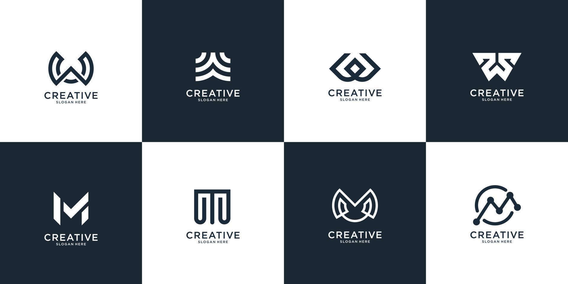 Set of abstract initial letter W and letter M logo template. icons for business of luxury, elegant, simple. Premium Vector