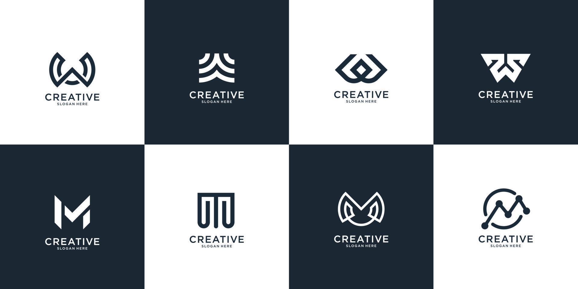 conjunto de plantilla de logotipo de letra inicial abstracta w y letra m. iconos para negocios de lujo, elegantes, simples. vector premium