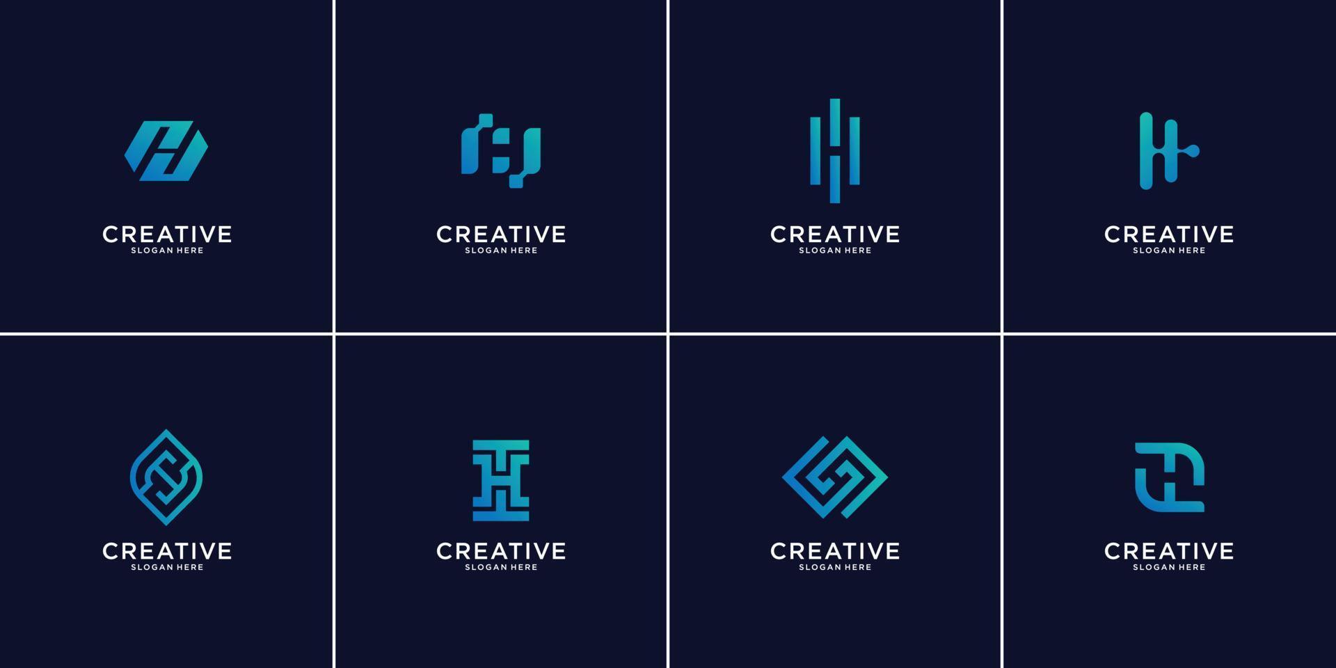 Set of abstract initial letter H logo design template,technology icons for business of luxury,gradient, elegant, simple. Premium Vector