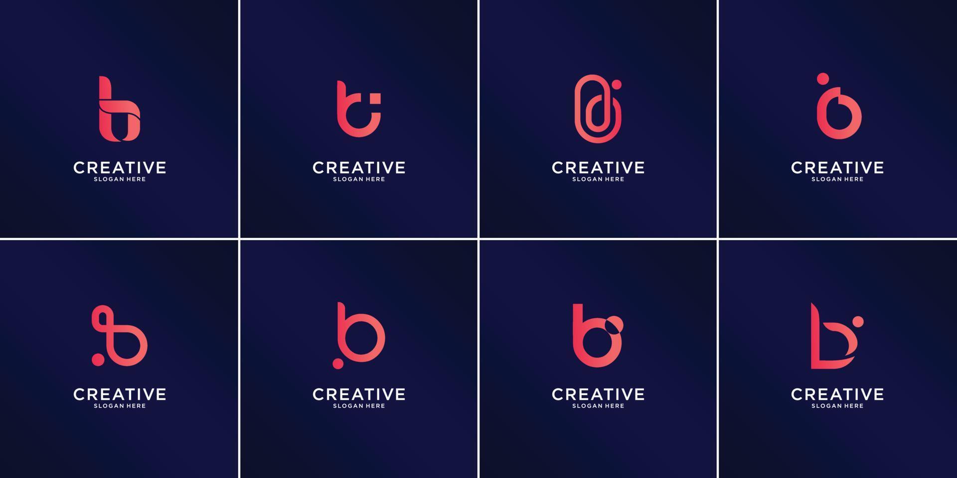 conjunto de plantilla de diseño de logotipo de letra inicial b abstracta, punto, iconos de tecnología para negocios de lujo, elegante, simple. vector premium