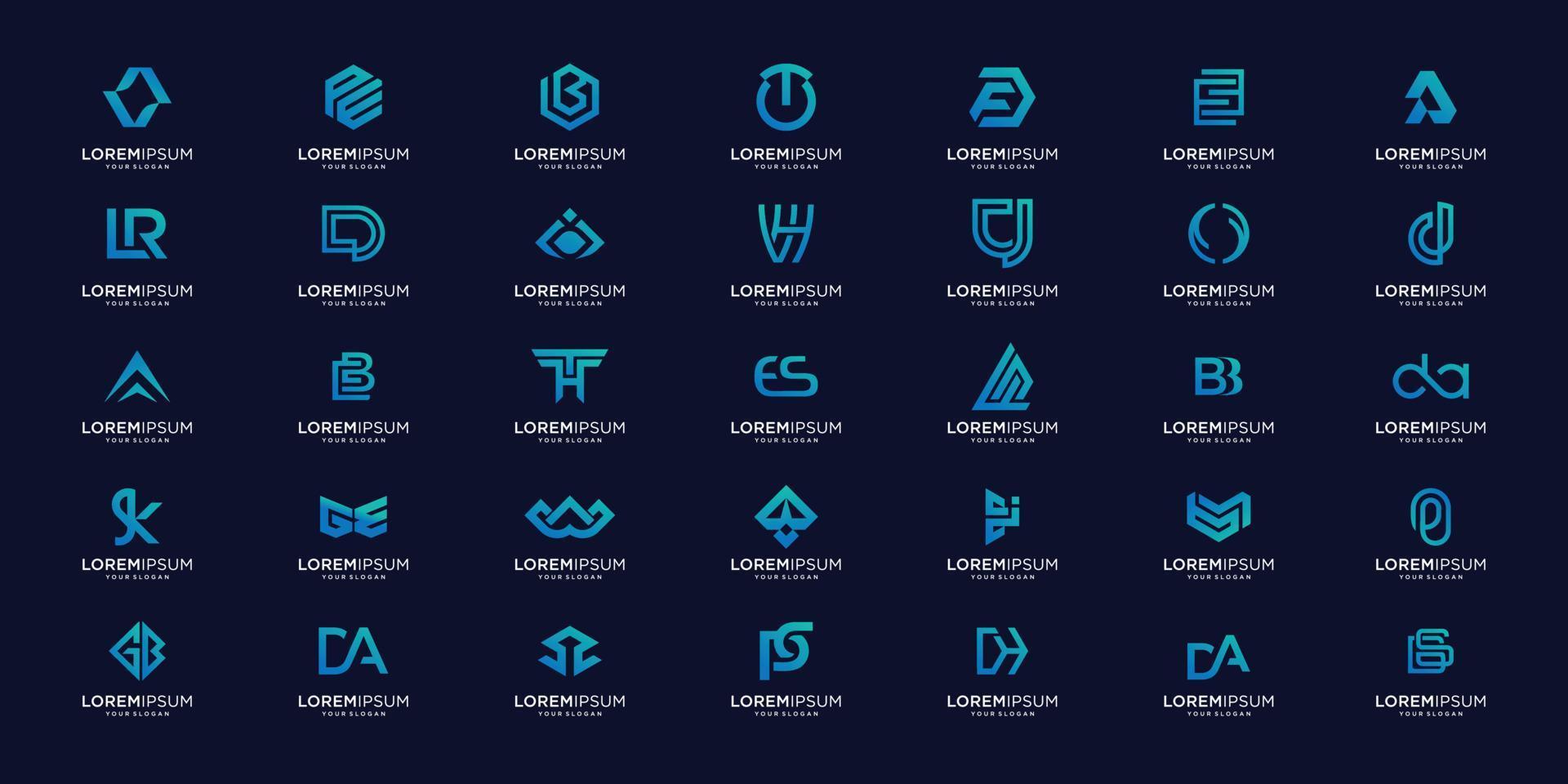 Mega logo Collection of abstract logo designs. flat minimalist modern for business.Premium Vector
