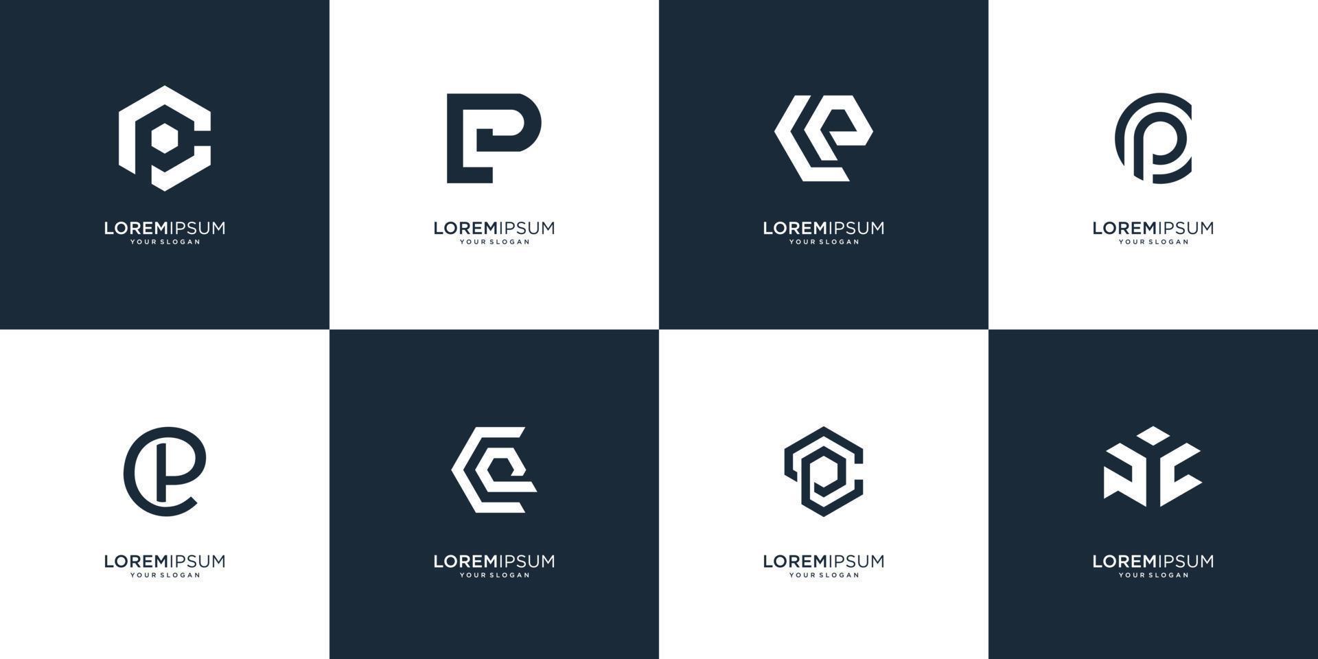 conjunto de plantilla de diseño de logotipo de letra inicial p y c abstracta. iconos para negocios de lujo, elegantes, simples. vector premium