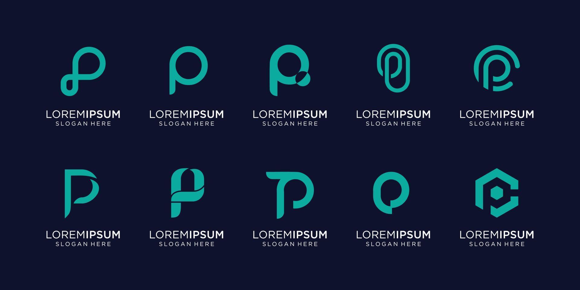 Set of abstract initial letter P logo template. icons for business of luxury, elegant, simple. Premium Vector