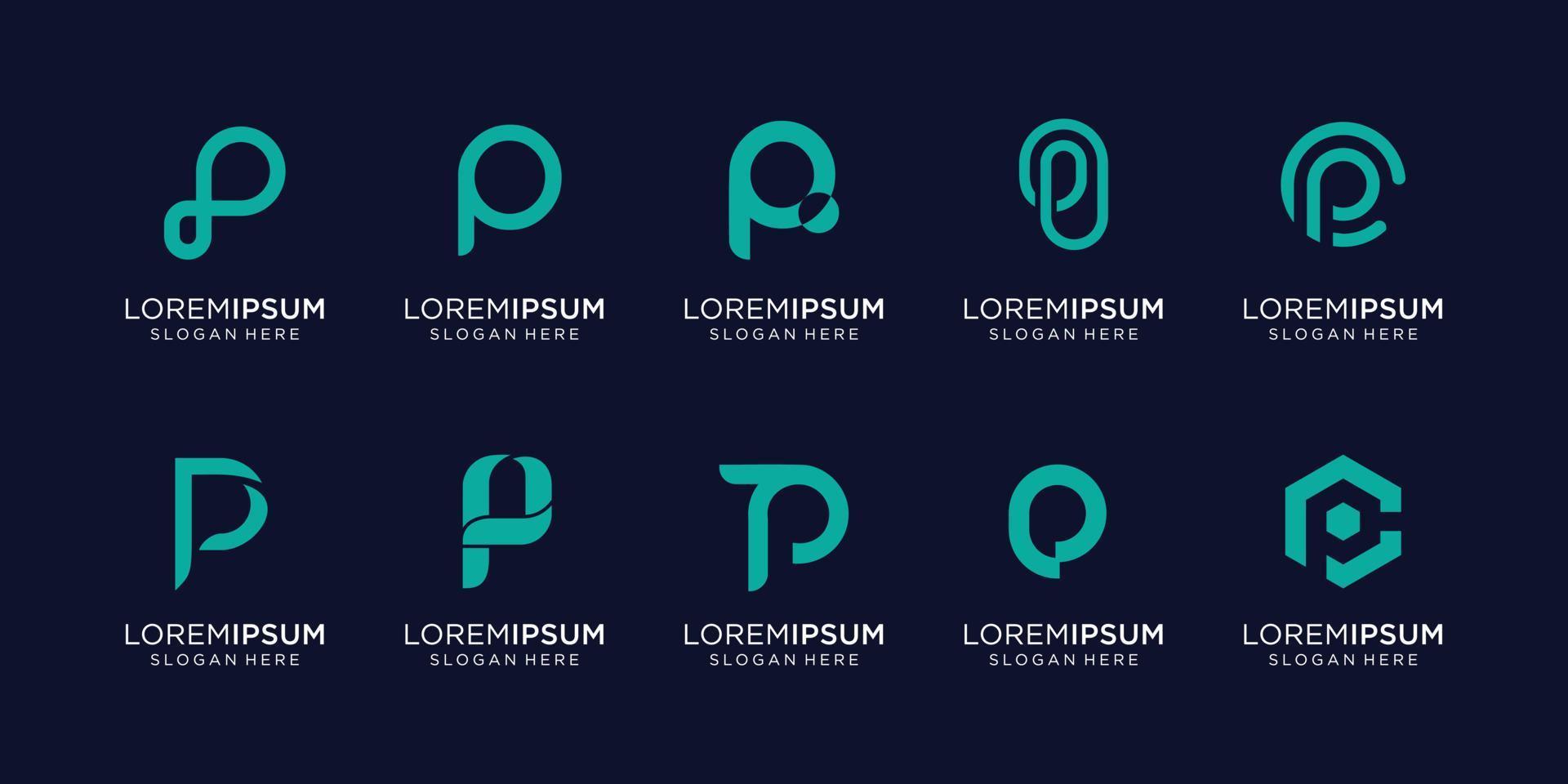 conjunto de plantilla de logotipo de letra p inicial abstracta. iconos para negocios de lujo, elegantes, simples. vector premium