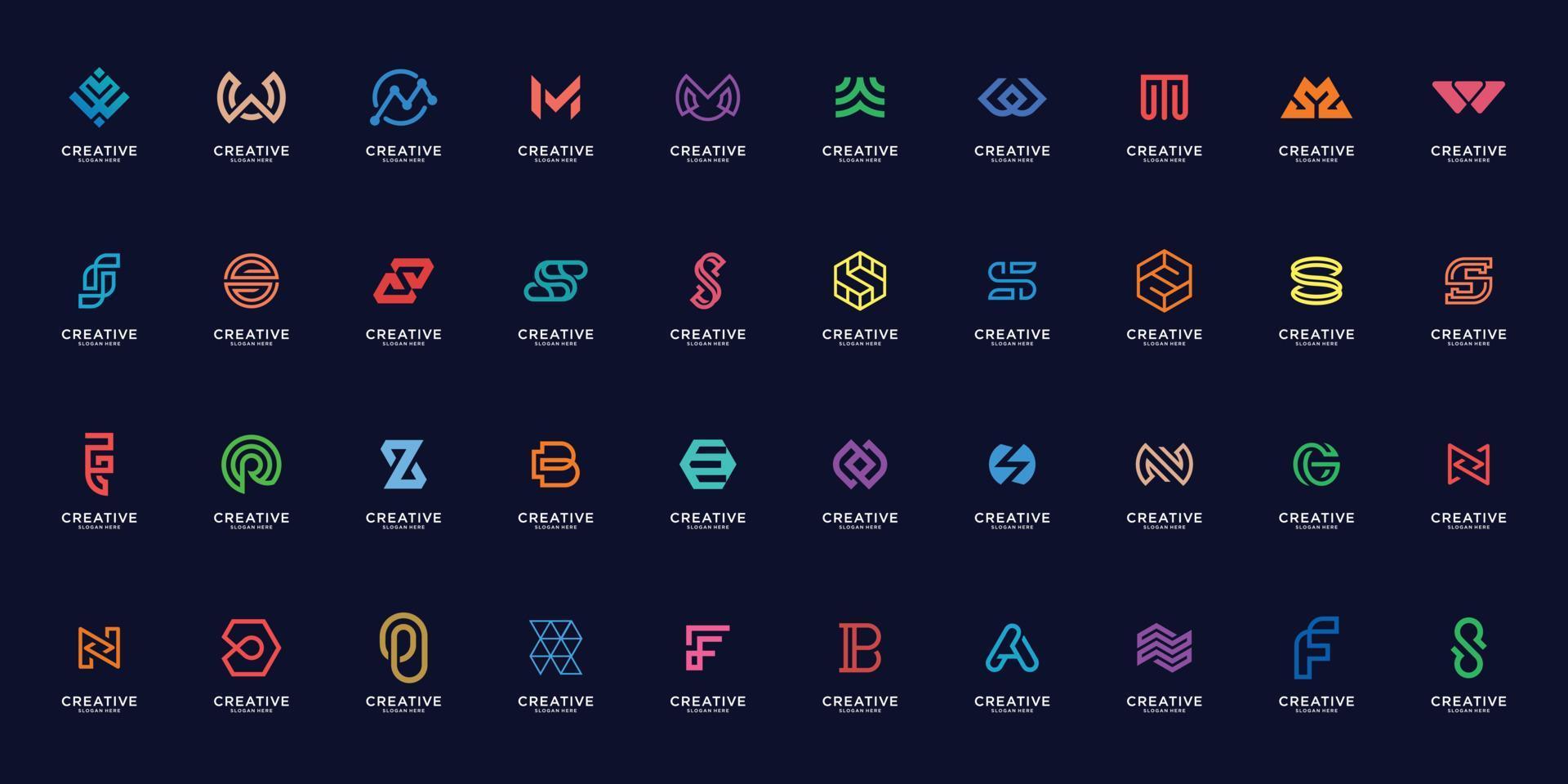 Mega logo Collection of abstract logo designs. flat minimalist modern for business.Premium Vector