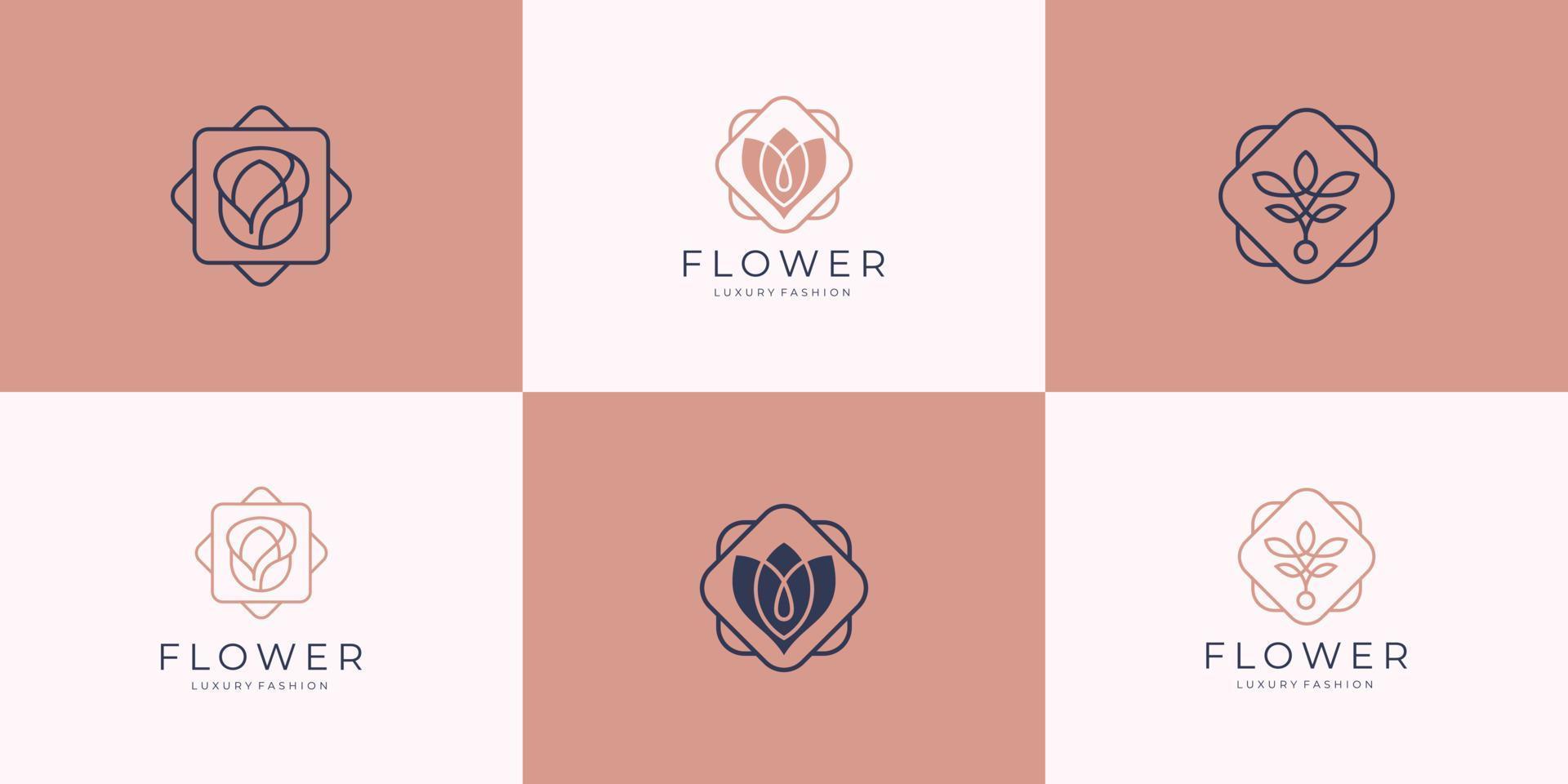 minimalista elegante flor rosa salón de belleza de lujo, moda, cuidado de la piel, cosmética, productos de yoga y spa plantillas de logotipo vector premium