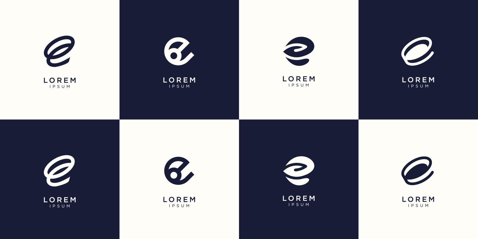 conjunto de plantilla de diseño de logotipo de letra inicial abstracta e. iconos para negocios de lujo, elegantes, simples. vector premium