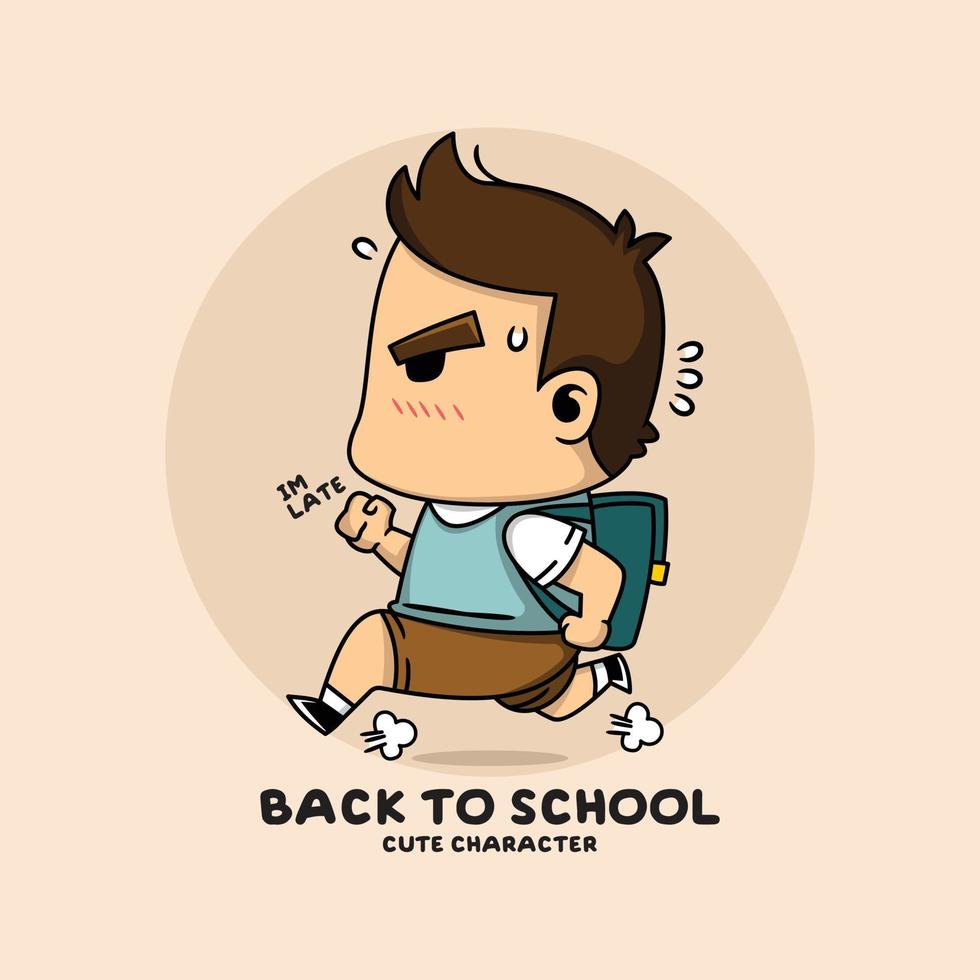 vector illustration of a little boy running because he is late for school