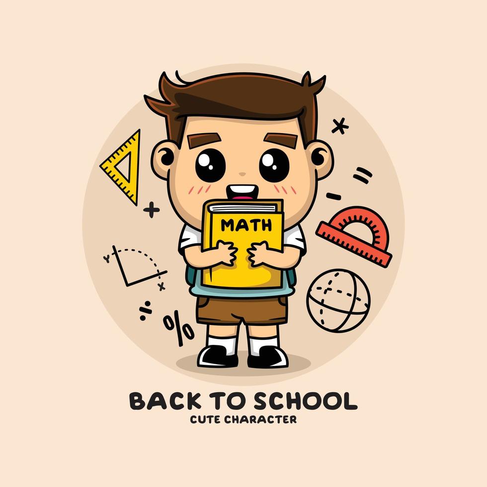 vector illustration of a little boy carrying a math book