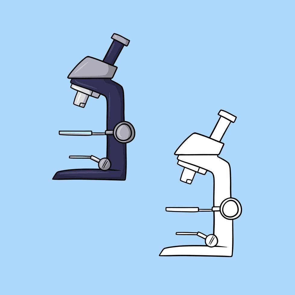 Set of picture, Metal microscope for research, vector illustration in cartoon style on a colored background