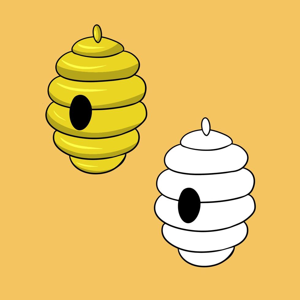 Set of picture, house for wild bees, honey collection, vector illustration in cartoon style on a colored background