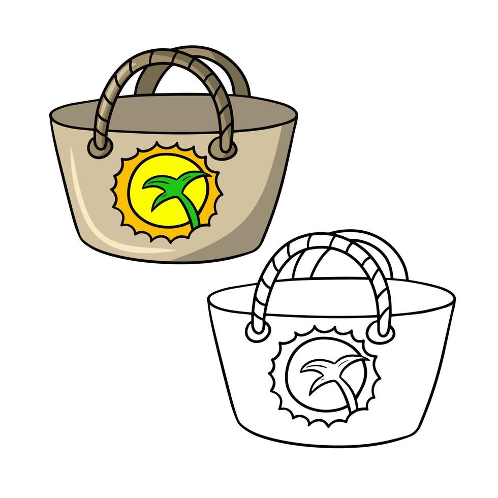 A set of pictures, a beach bag with a pattern, a travel attribute, a vector cartoon illustration on a white background