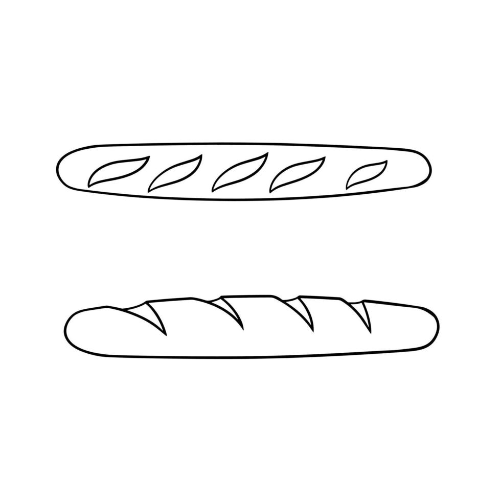 Monochrome picture, A long loaf of white wheat bread, vector illustration in cartoon style on a white background