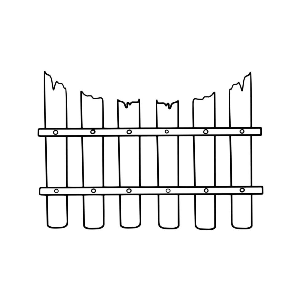 Monochrome picture, Old wooden fence with a semicircular top, vector illustration in cartoon style on a white background