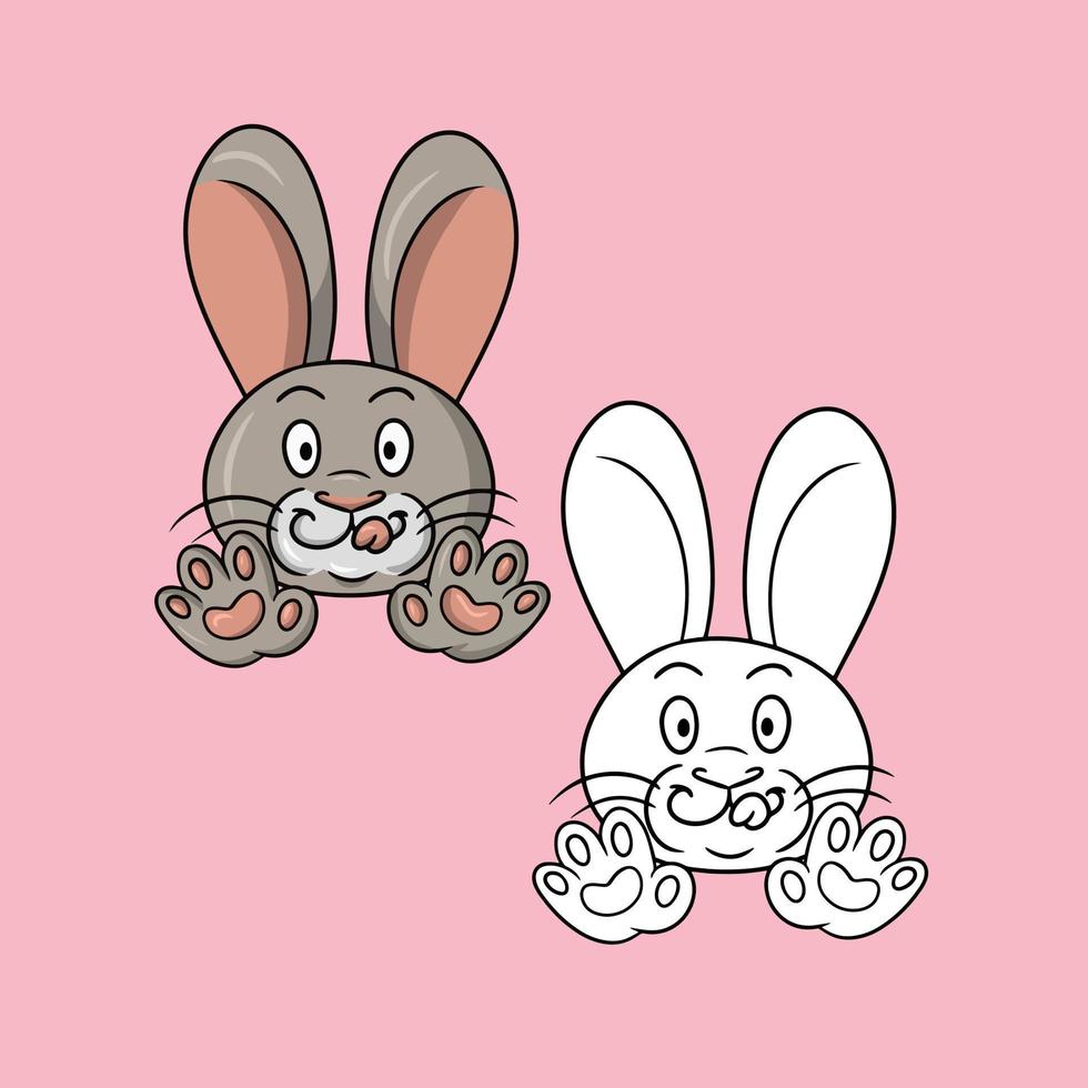 A set of pictures, A funny cute rabbit smiling and licking his lips, a vector illustration in cartoon style on a colored background