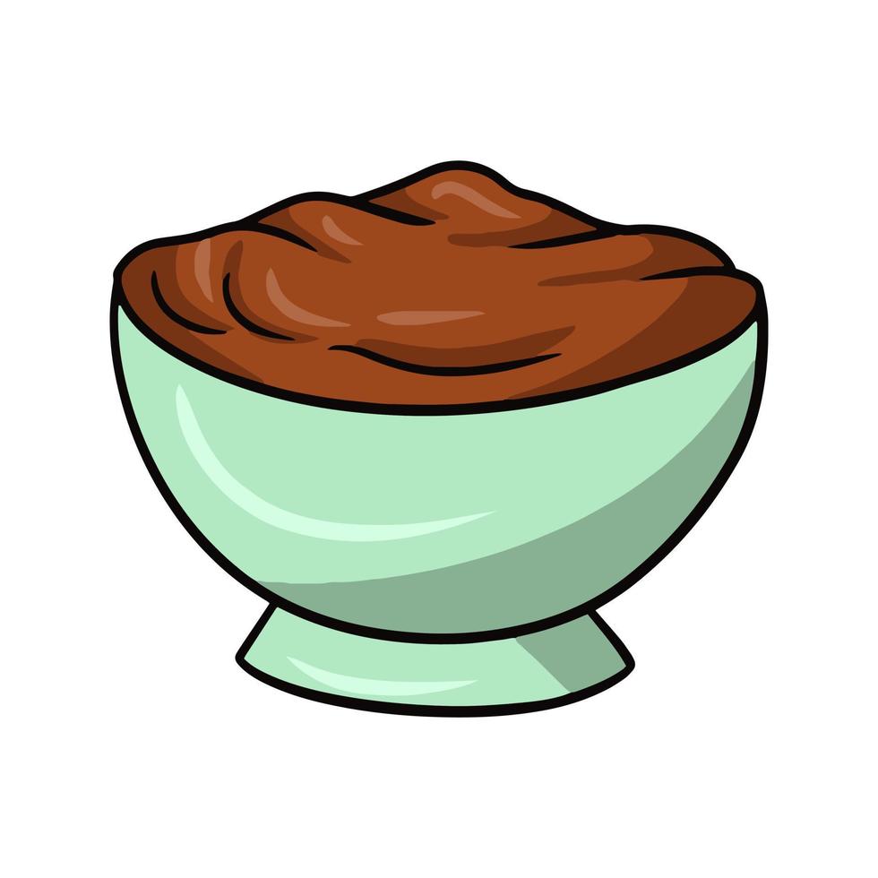 Light green bowl with tomato sauce, mashed tomatoes, ketchup. vector illustration in cartoon style on a white background