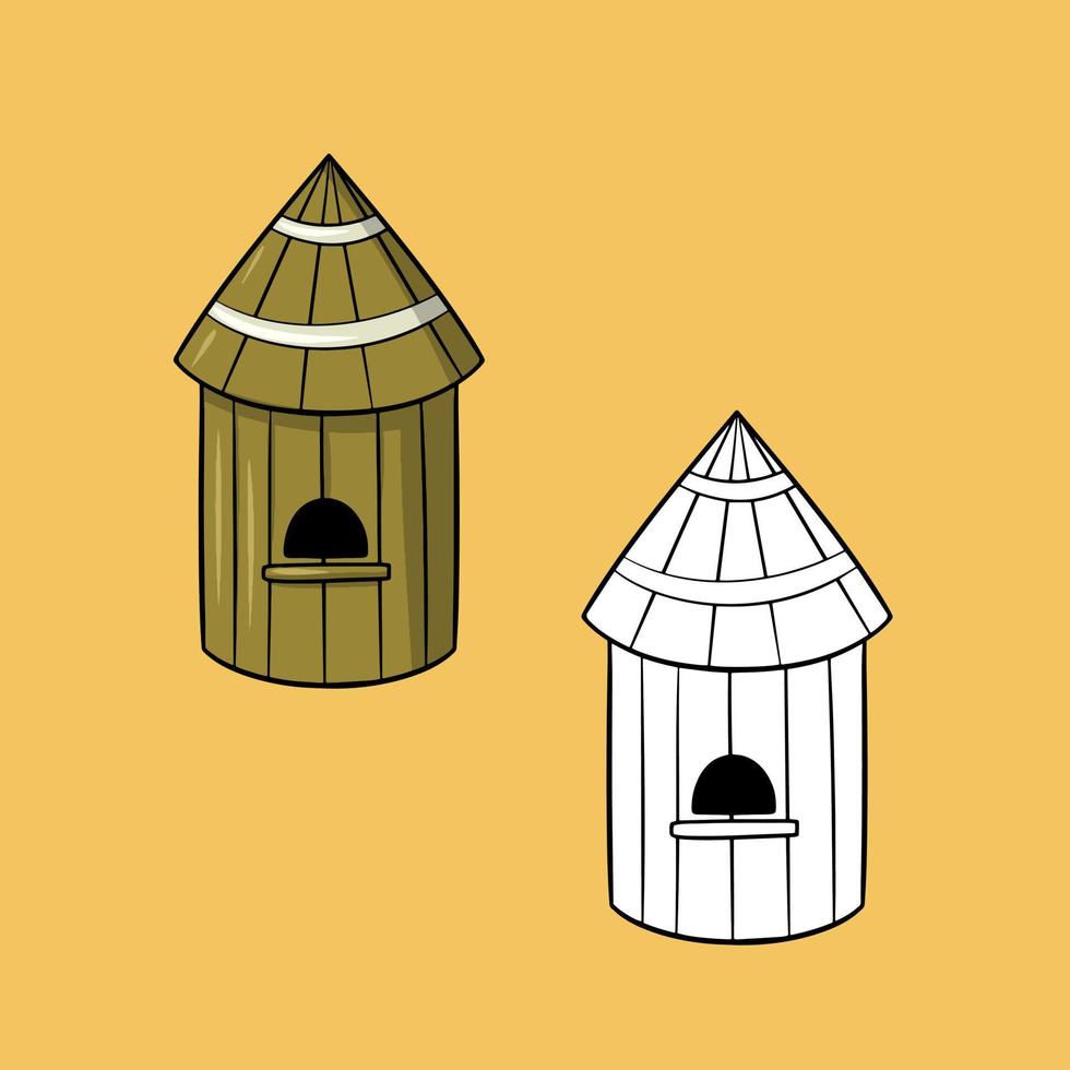 A set of pictures, a wooden house for bees, honey collection, vector illustration in cartoon style on a colored background