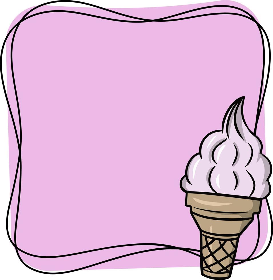 Square pink copy space frame , popsicle in a waffle cup Vector illustration, cartoon style