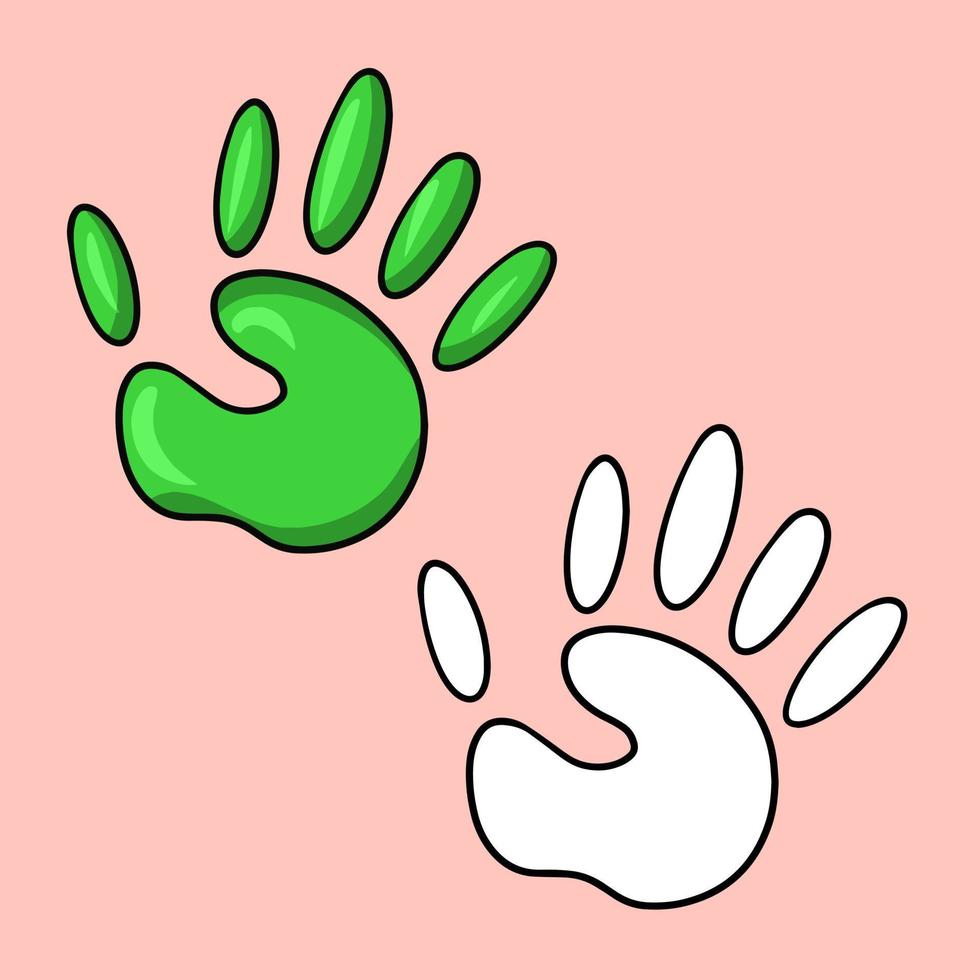 A set of pictures, multicolored palms, a handprint, a vector illustration in cartoon style on a colored background
