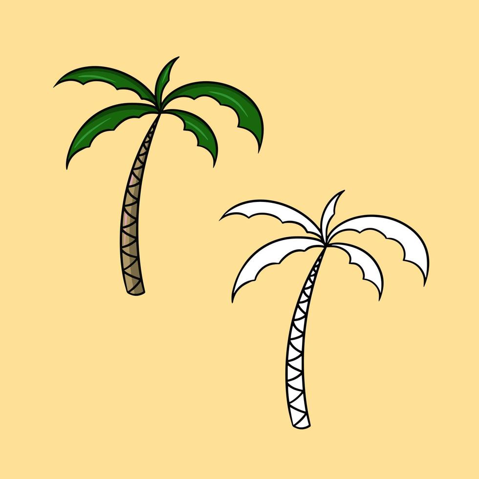 A set of pictures, a tall palm tree with green leaves, a vector cartoon illustration on a colored background