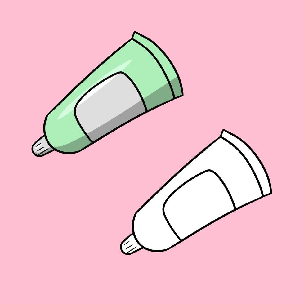 A set of paintings, tubes of paints, toothpaste, hand cream. Vector illustration in cartoon style on a colored background