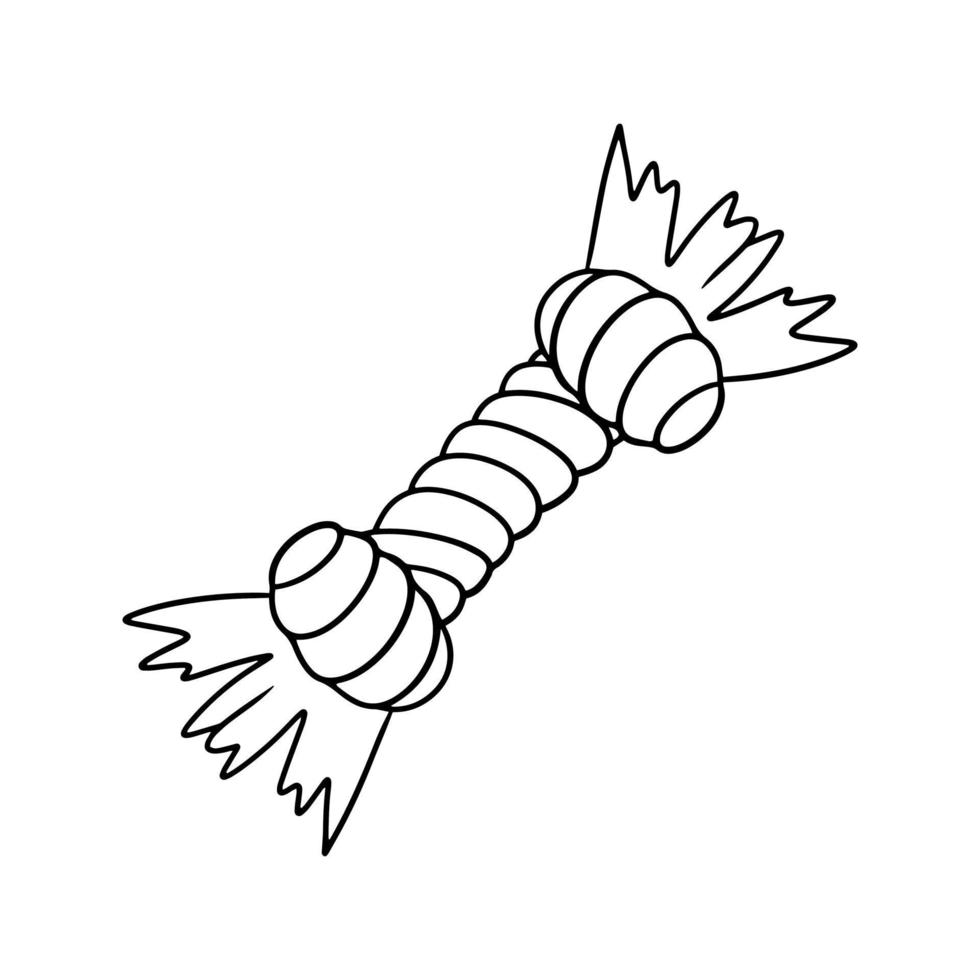 Monochrome picture, dog toy, thread knot, vector illustration in cartoon style on a white background