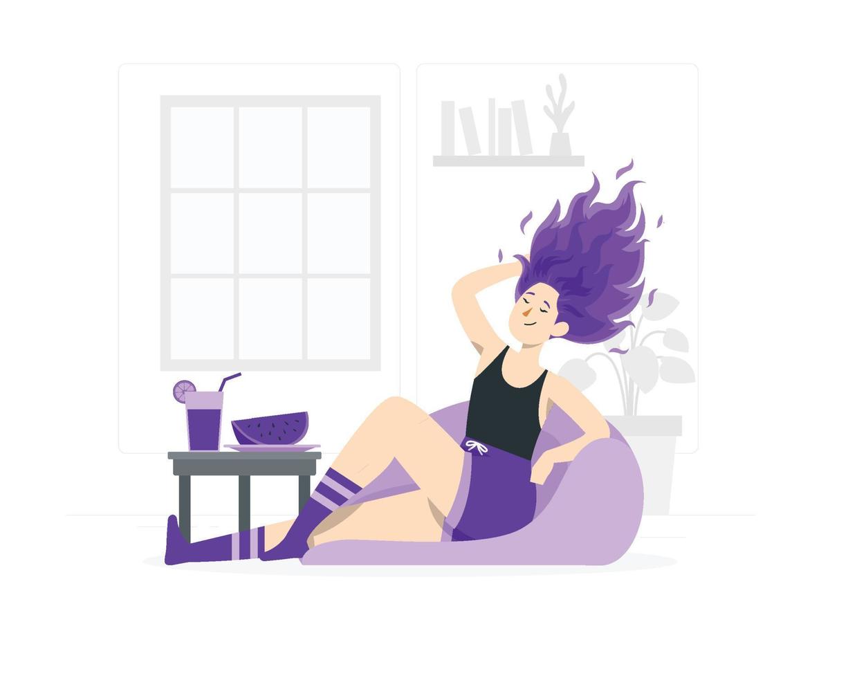 chica con diseño plano de pelo morado fuego vector