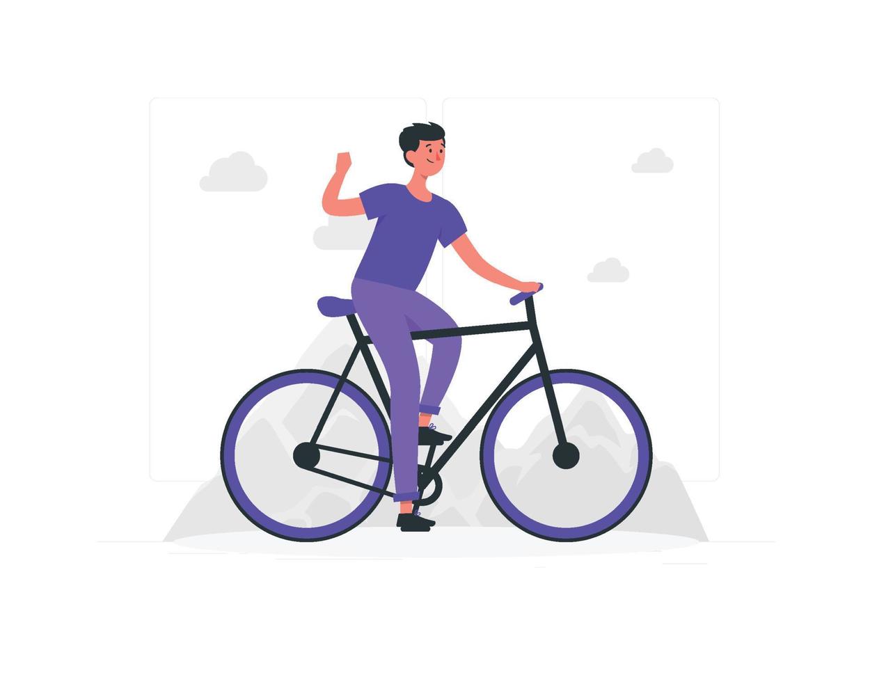 Young man in casual clothes riding bicycle vector