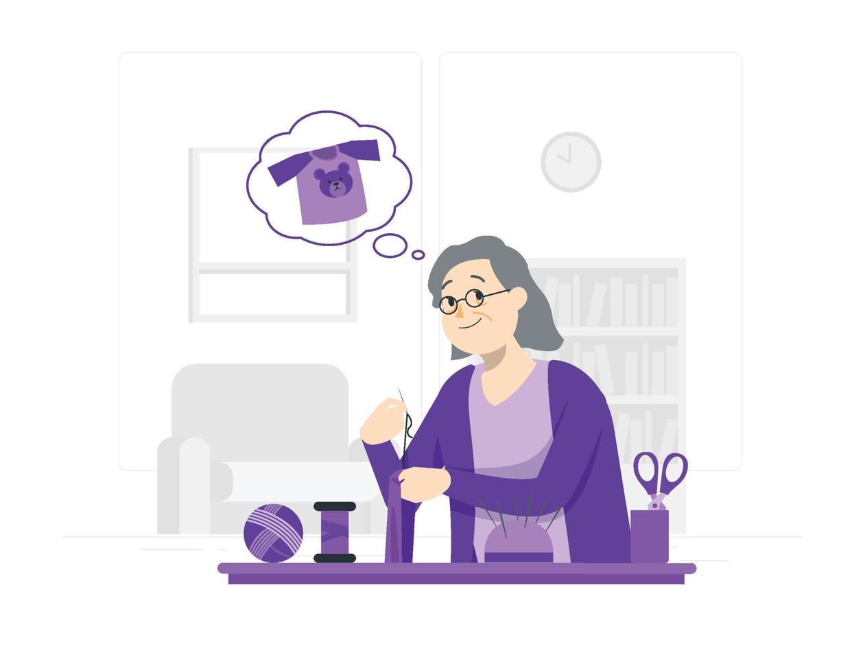 Woman Sewing Clothes by Hand vector