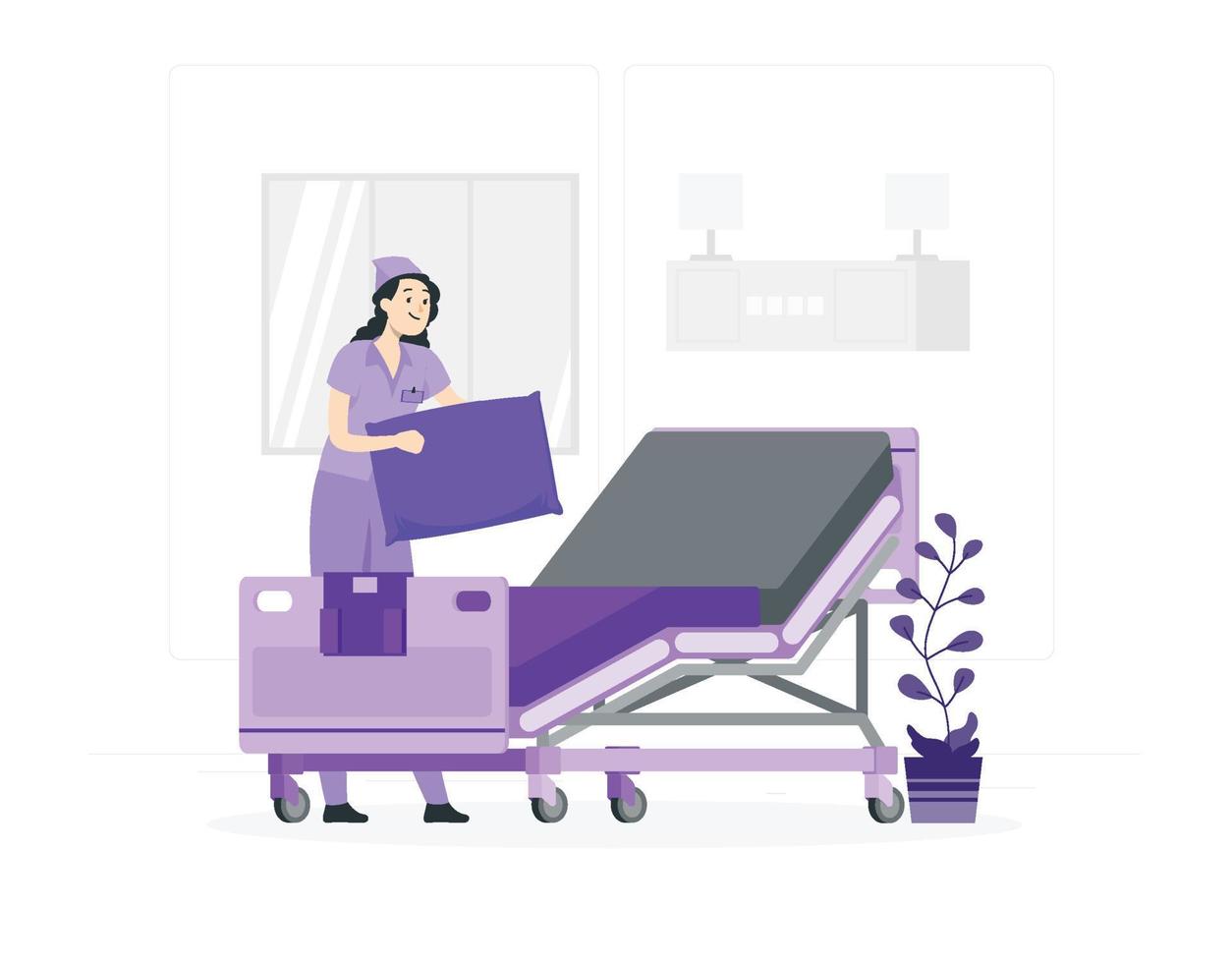 nurses make beds at the hospital flat design vector