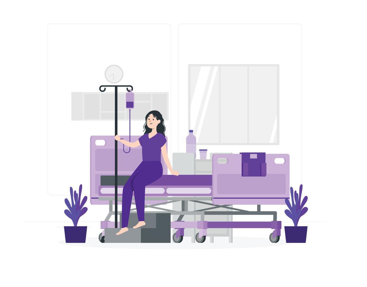 Female patient with dropper at hospital flat design vector