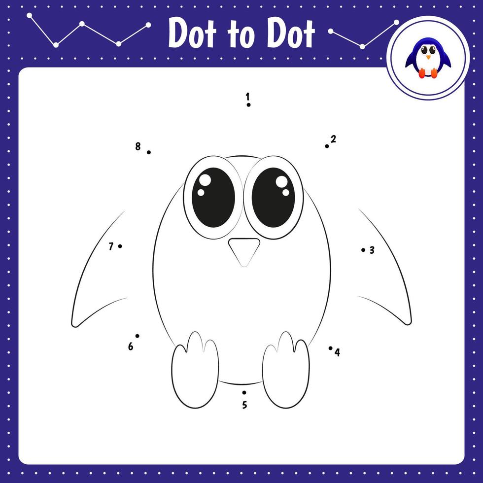 conecta los puntos. pingüino. Juego educativo punto a punto. libro para colorear para la hoja de trabajo de actividades para niños en edad preescolar. vector