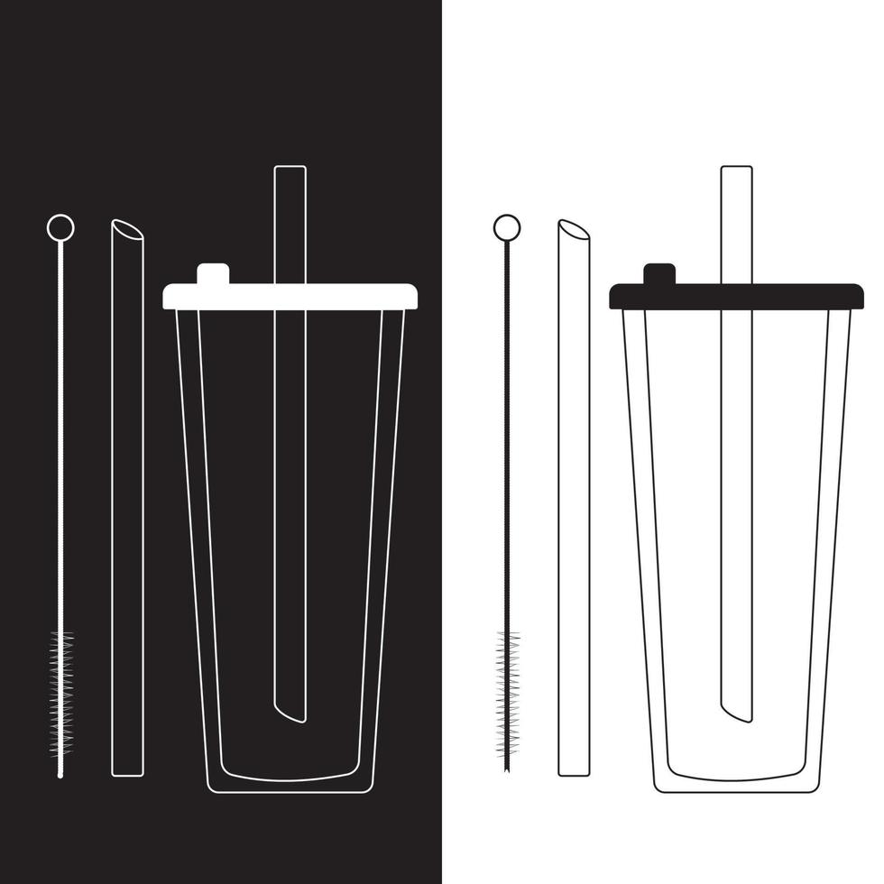 Zero waste straws with glass. Concept of using durable and reusable natural eco items without plastic. Tube Cleaning Brush vector