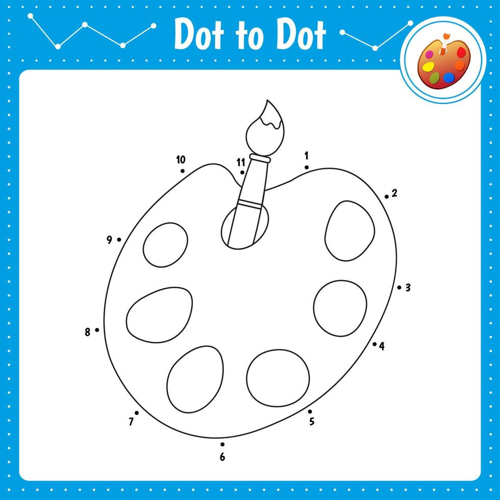 Connect the dots. Palette. Dot to dot educational game. Coloring book for preschool kids activity worksheet. vector