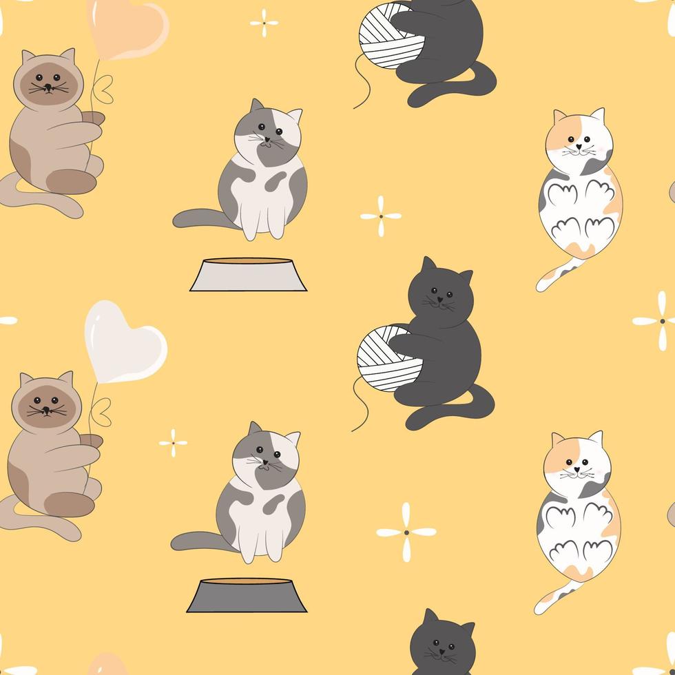 seamless pattern with cute cat background vector