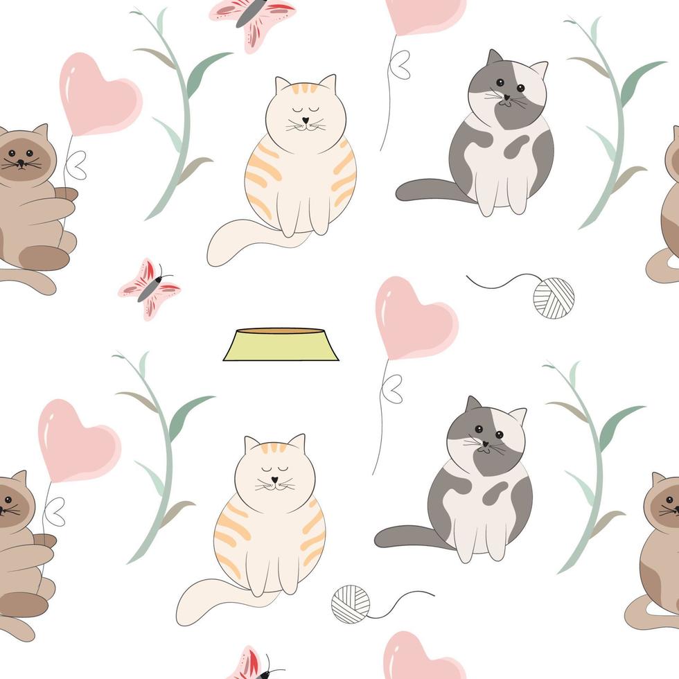 seamless pattern with cute cat background vector