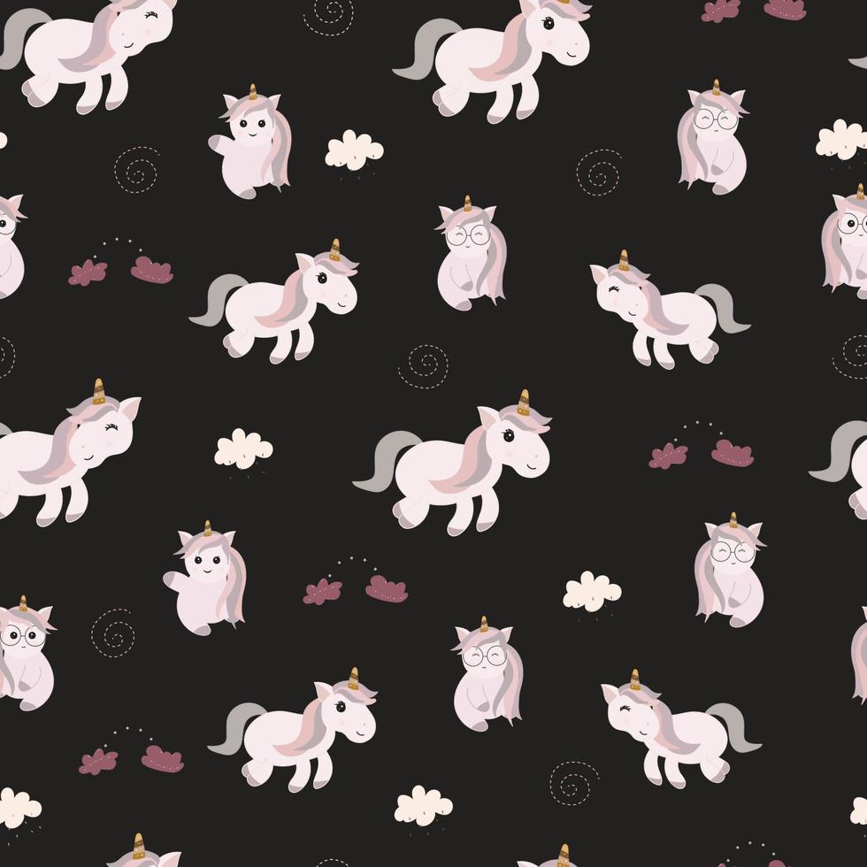 patrones sin fisuras con lindo unicornio en color pastel vector