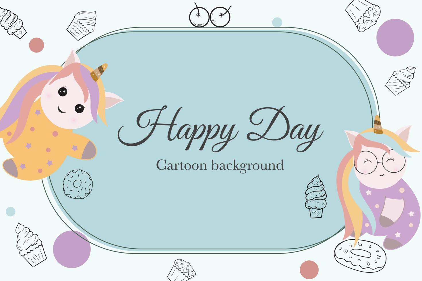 lindo fondo de plantilla de dibujos animados de unicornio kawaii vector