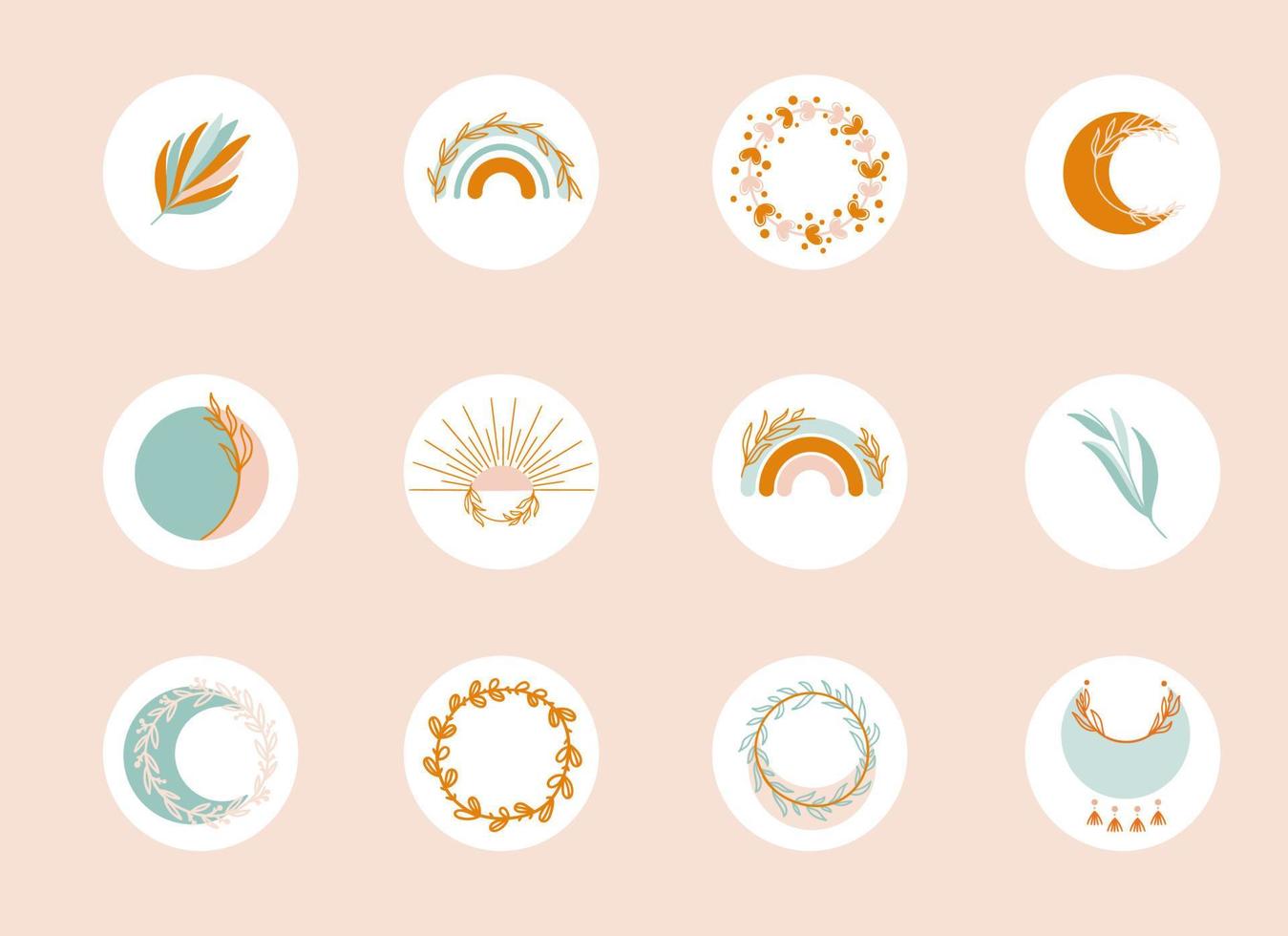 Highlights in social media icons. Vector illustrations for a story in boho style
